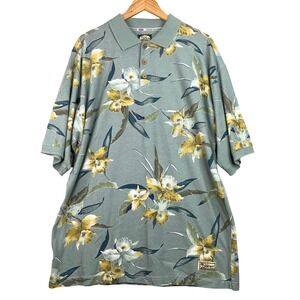 Tommy Bahama Men's Relax Floral Polo Shirt Blue Green Yellow Palm Casual